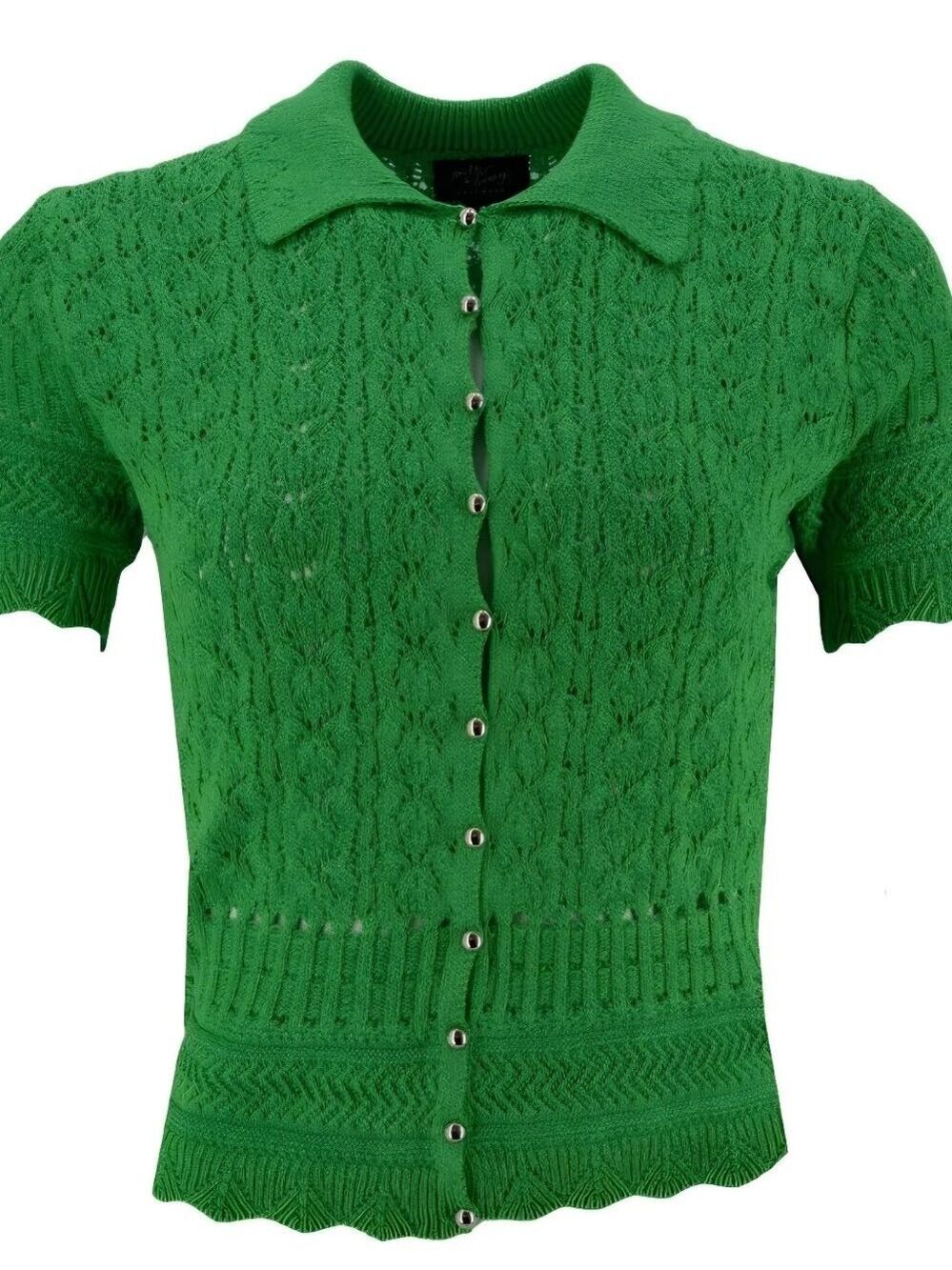 Milk & Honey Green Open Knit Button Front Collared Top Medium New With Tag